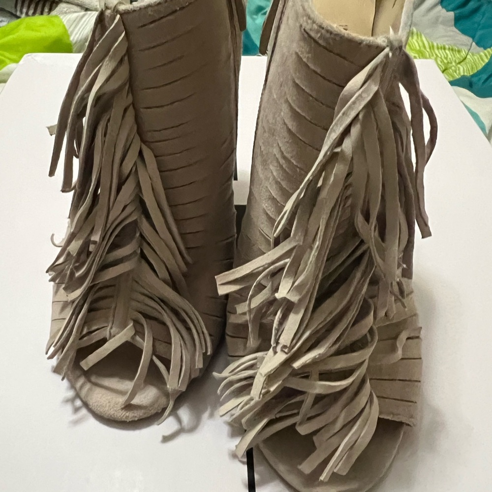 Kristen Cavallari French Laundry Fringed Tan Women's Booties